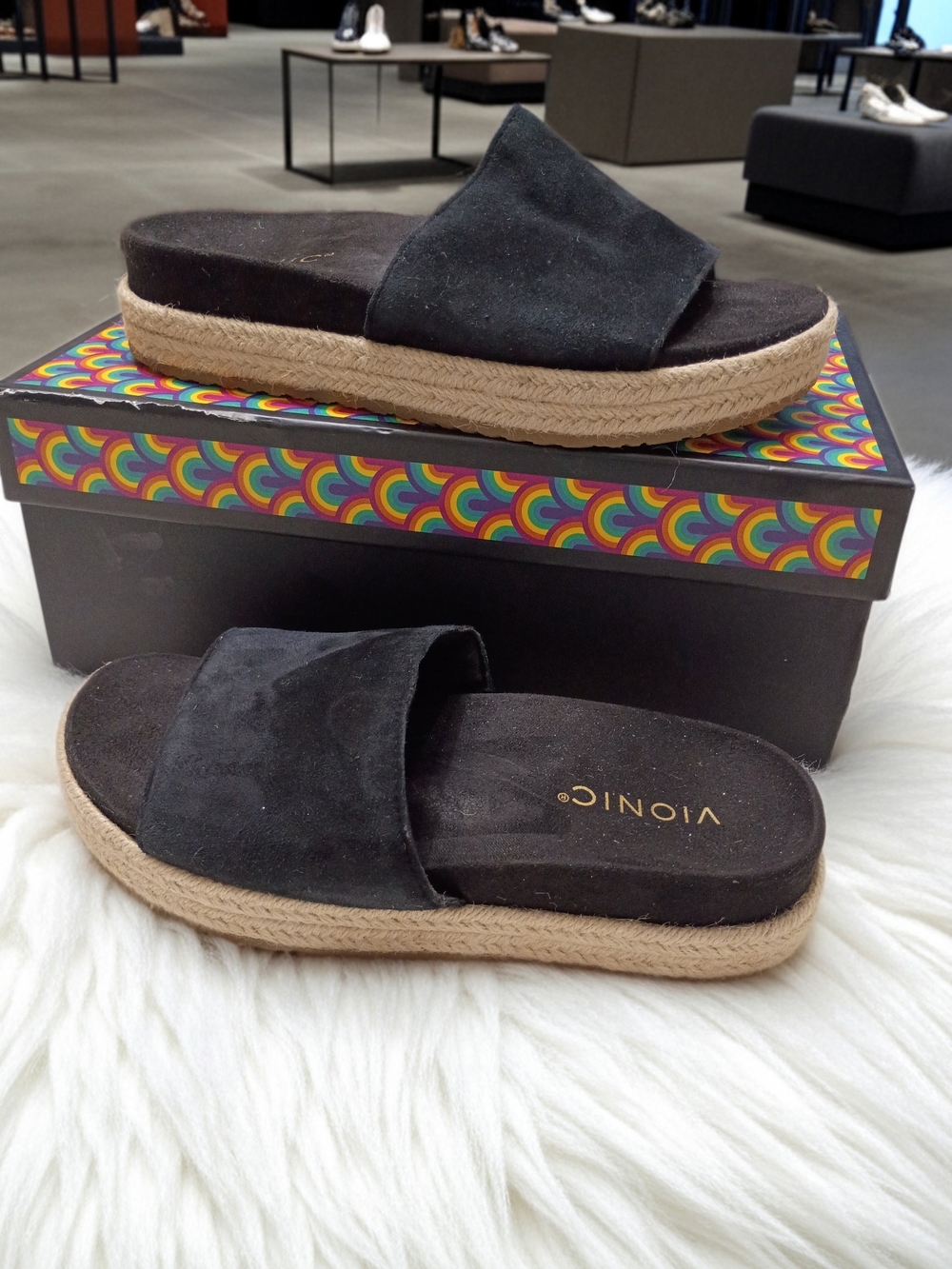 Vionic Vionic Yasmina Women's Sandals Black Suede Espadrille Slide Sandals 7M